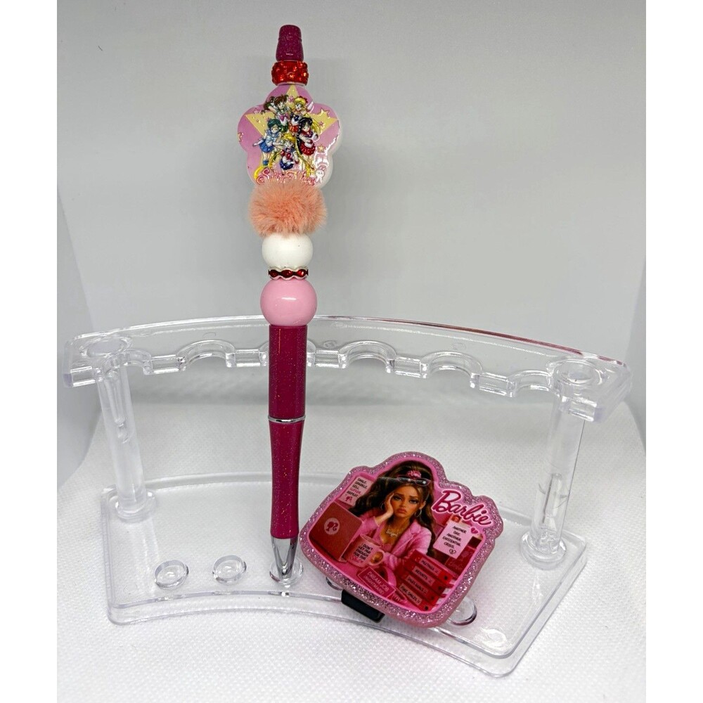 Sailor Moon Inspired Glitter Pen & Barbie Inspired Badge Reel Gift Set